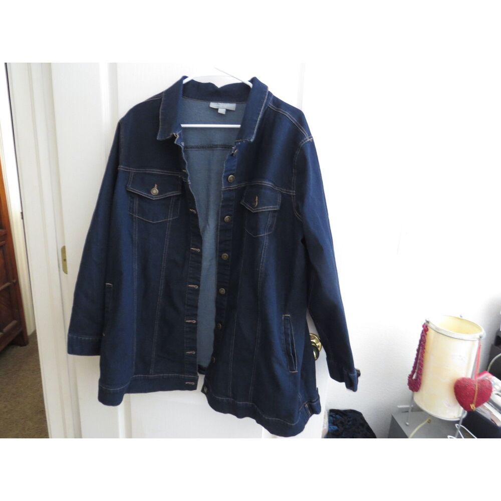 Woman Within Plus Size Long Stretch Denim Jacket Oversized Blue 18W NWOT - Picture 8 of 10